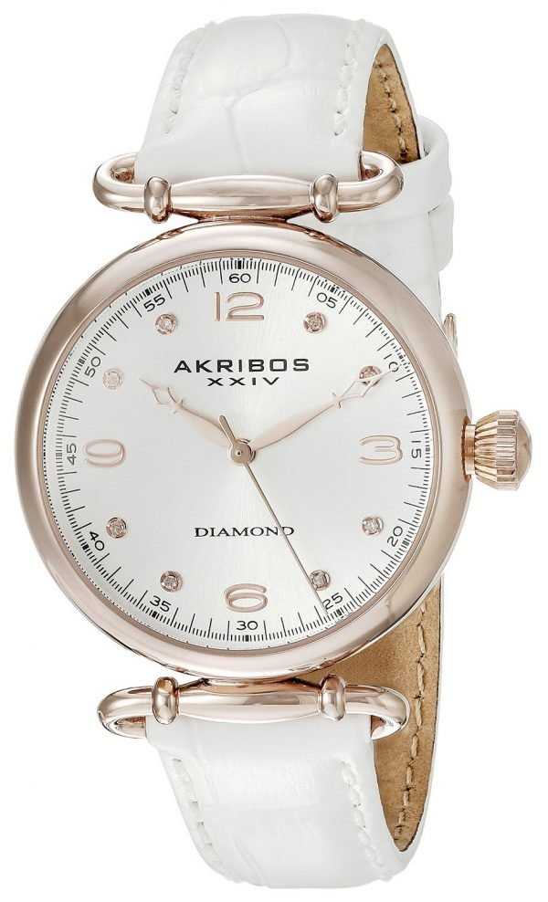 Akribos Xxiv Diamond Ak878wtr Kello Hopea / Nahka