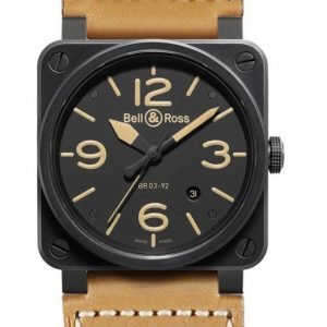 Bell & Ross Br 03-92 Br0392-Heritage-Ce Kello Musta / Nahka