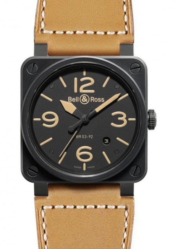 Bell & Ross Br 03-92 Br0392-Heritage-Ce Kello Musta / Nahka