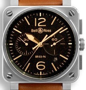 Bell & Ross Br 03-94 Br0394-St-G-He-Sca Kello Musta / Nahka