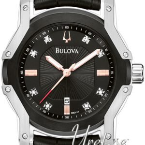 Bulova Diamond 98d117 Kello Musta / Nahka