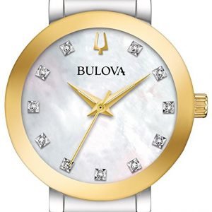 Bulova Diamond 98p180 Kello Valkoinen / Kullansävytetty Teräs
