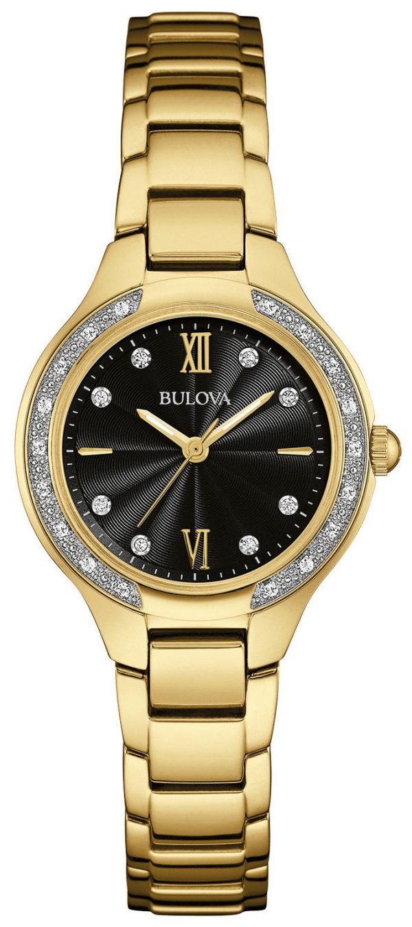 Bulova Diamond 98r222 Kello Musta / Kullansävytetty Teräs