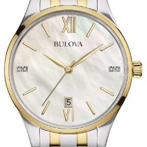 Bulova Diamond 98s149 Kello Valkoinen / Kullansävytetty Teräs