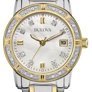 Bulova Diamond 98w107 Kello Valkoinen / Kullansävytetty Teräs