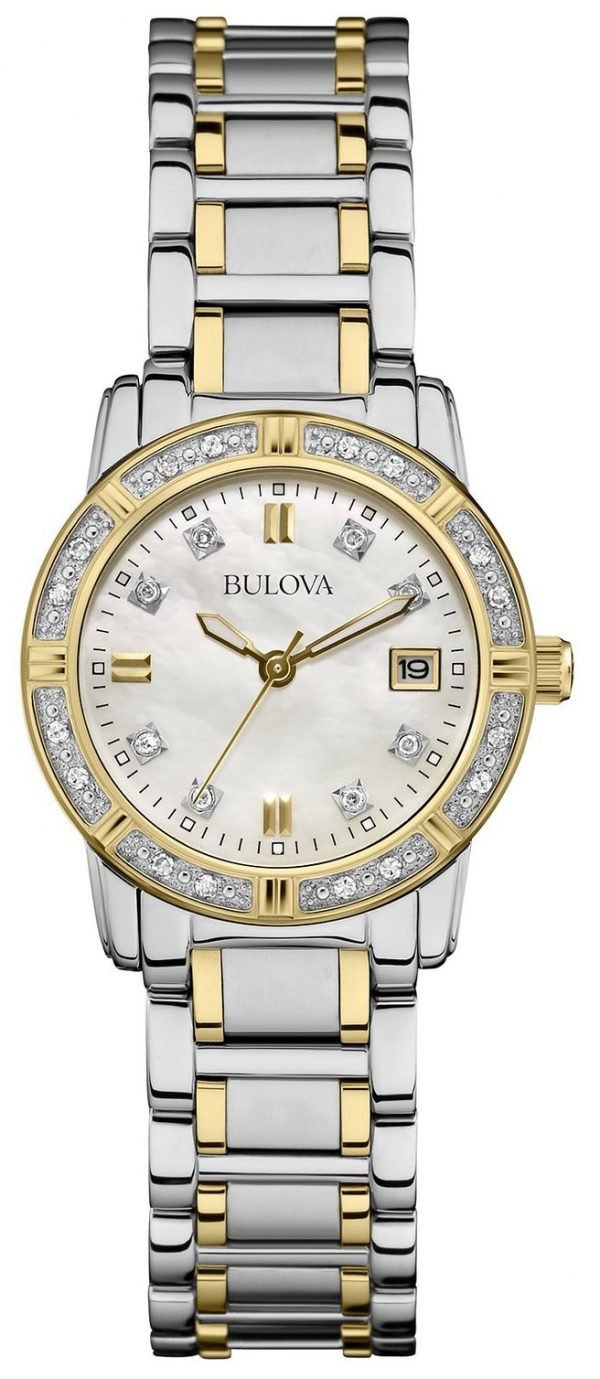 Bulova Diamond 98w107 Kello Valkoinen / Kullansävytetty Teräs