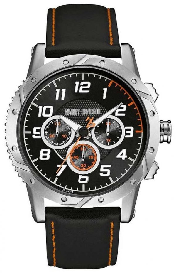 Bulova Harley-Davidson 76b171 Kello Musta / Nahka