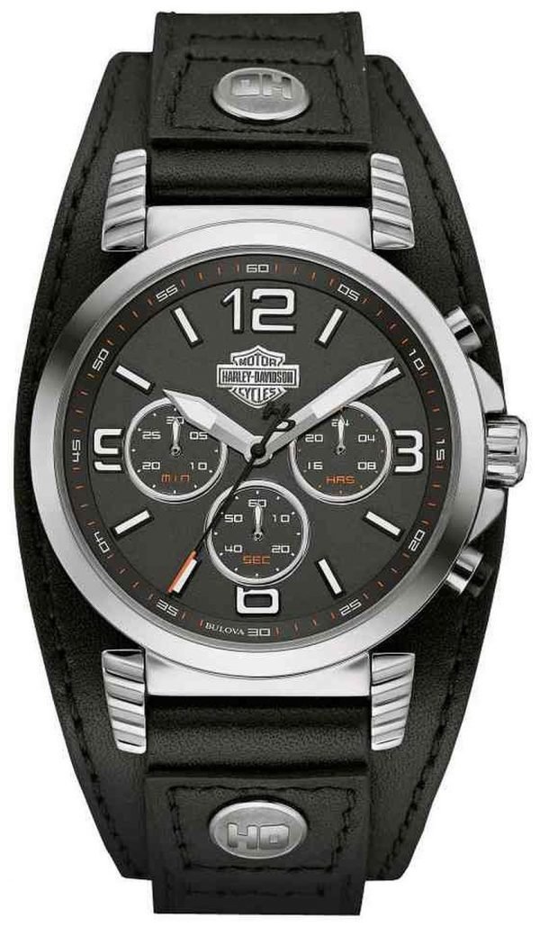 Bulova Harley-Davidson 76b173 Kello Musta / Nahka