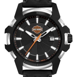 Bulova Harley-Davidson 78b123 Kello Musta / Nahka