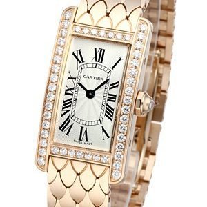 Cartier Tank Americaine Wb710008 Kello Hopea / 18k Punakultaa