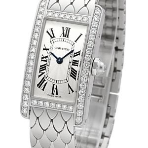 Cartier Tank Americaine Wb710009 Kello Hopea / 18k Valkokultaa