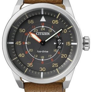 Citizen Leather Aw1360-12h Kello Harmaa / Nahka