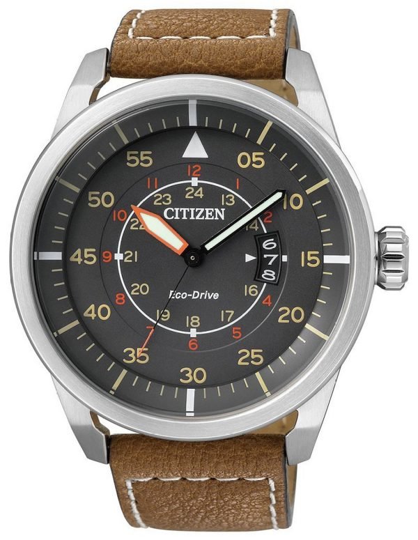 Citizen Leather Aw1360-12h Kello Harmaa / Nahka