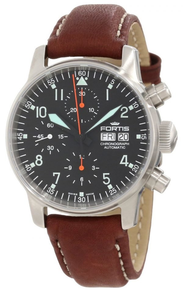 Fortis Flieger 597.11.11.L16 Kello Musta / Nahka