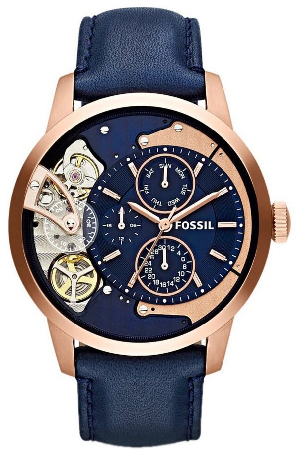 Fossil Mechanical Me1138 Kello Sininen / Nahka