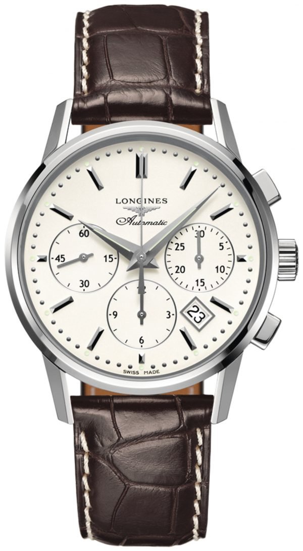 Longines Column Wheel L2.749.4.72.4 Kello Hopea / Nahka