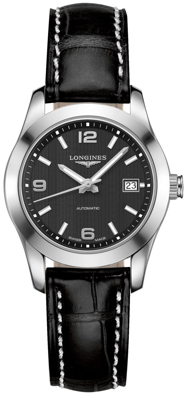 Longines Conquest L2.285.4.56.3 Kello Musta / Nahka