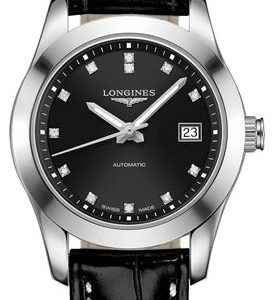 Longines Conquest L2.285.4.58.3 Kello Musta / Nahka