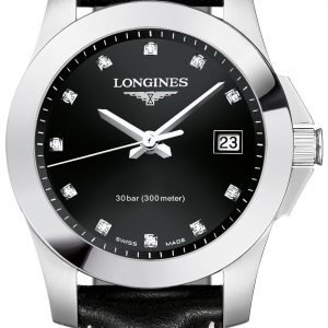 Longines Conquest Ladies L3.376.4.57.3 Kello Musta / Nahka