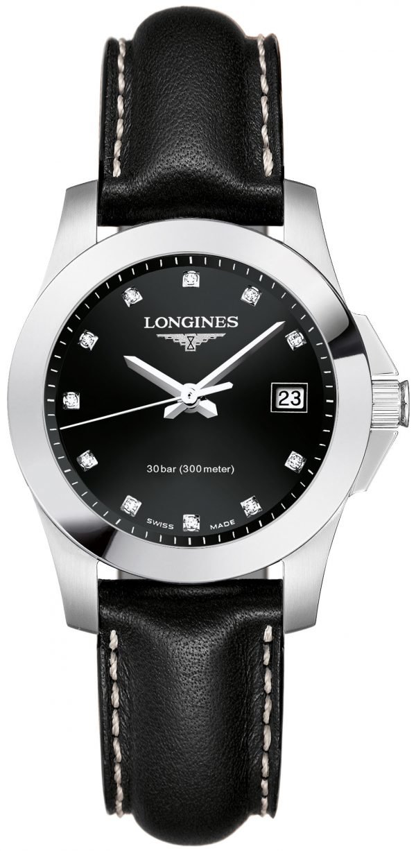 Longines Conquest Ladies L3.376.4.57.3 Kello Musta / Nahka