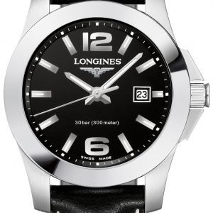 Longines Conquest Ladies L3.376.4.58.3 Kello Musta / Nahka