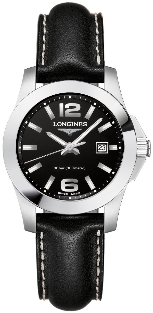 Longines Conquest Ladies L3.376.4.58.3 Kello Musta / Nahka