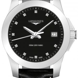 Longines Conquest Ladies L3.377.4.57.3 Kello Musta / Nahka