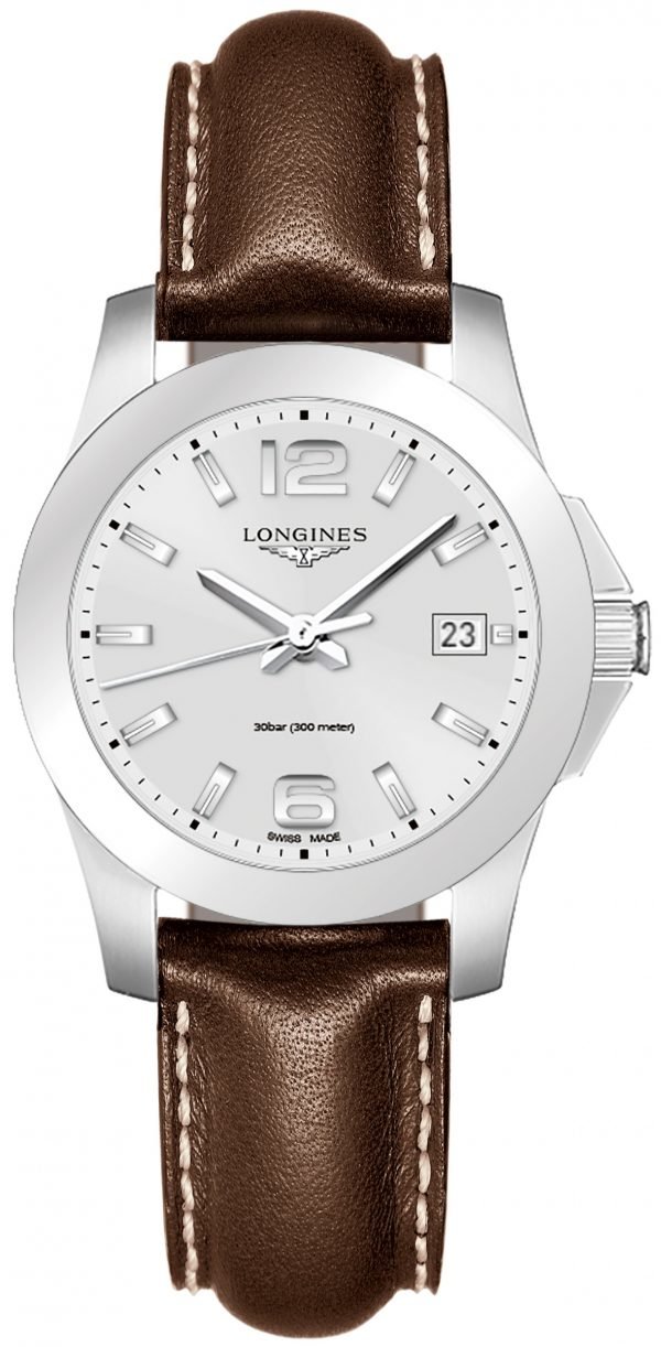 Longines Conquest Ladies L3.377.4.76.5 Kello Hopea / Nahka