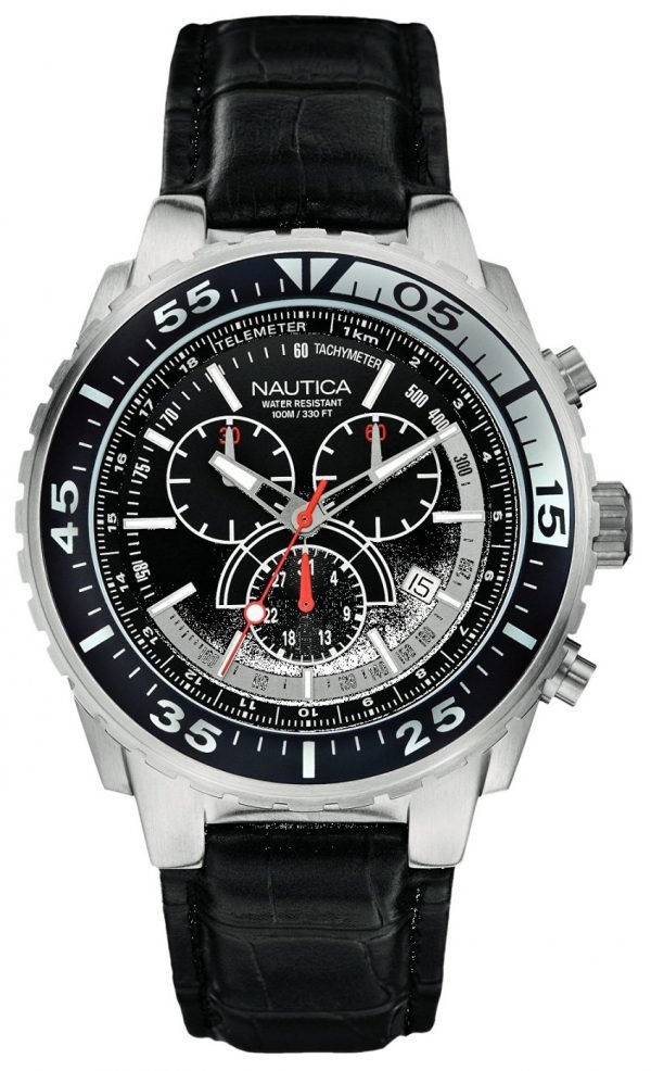 Nautica Chronograph A14678g Kello Musta / Nahka