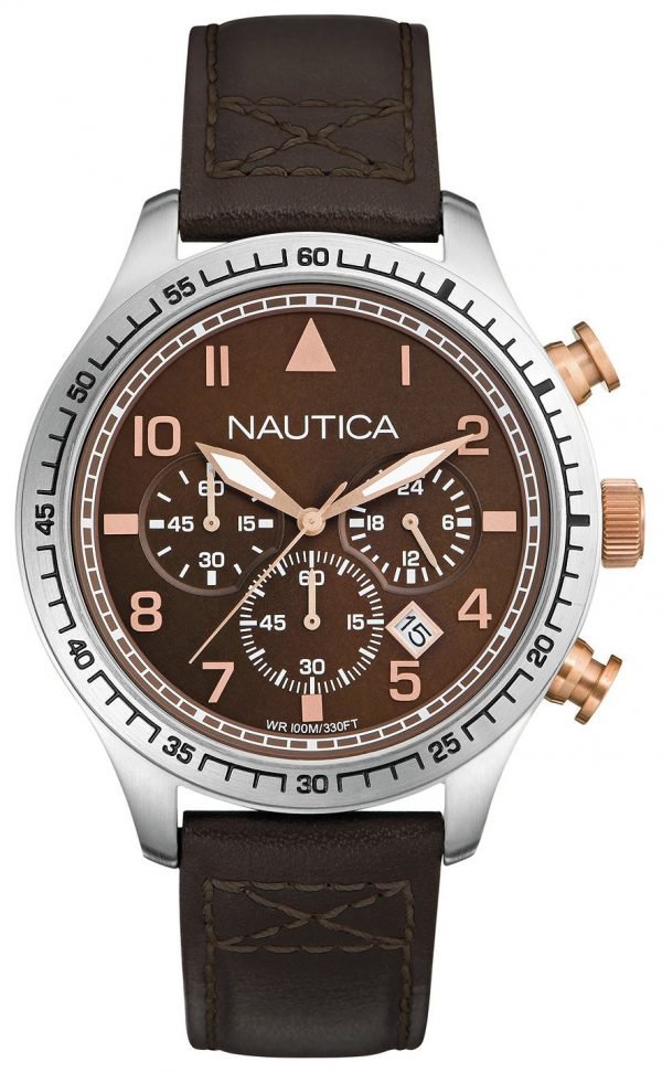 Nautica Chronograph A17655g Kello Ruskea / Nahka