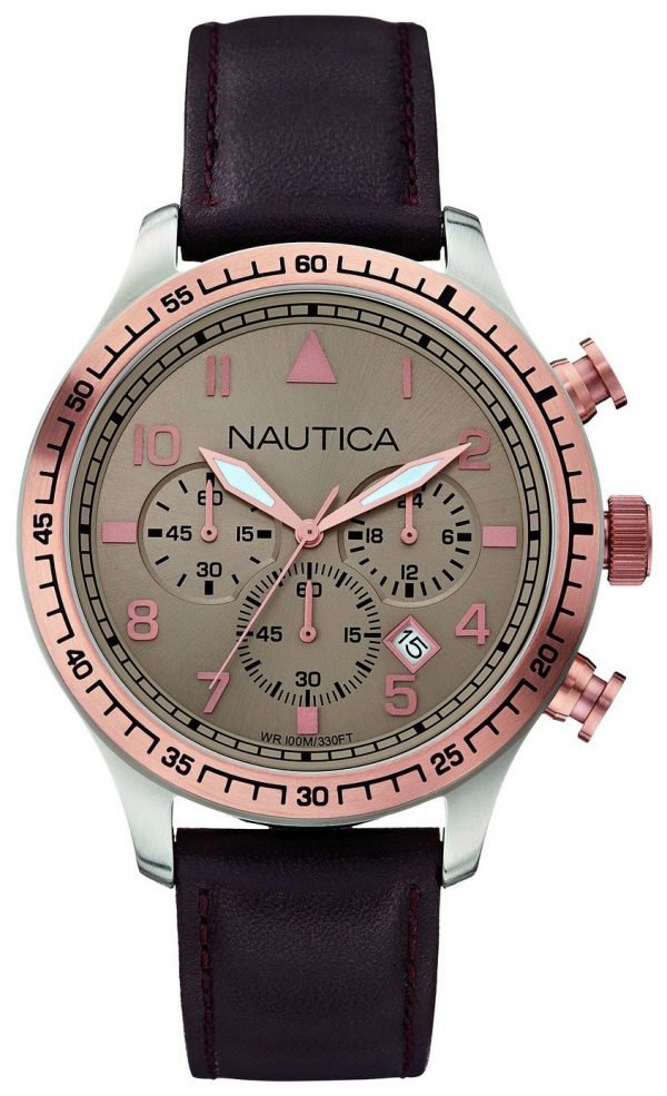 Nautica Chronograph A17656g Kello Beige / Nahka