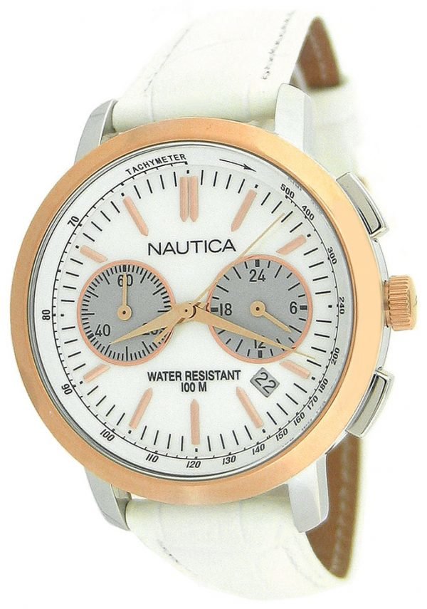 Nautica Chronograph N19579m Kello Valkoinen / Nahka