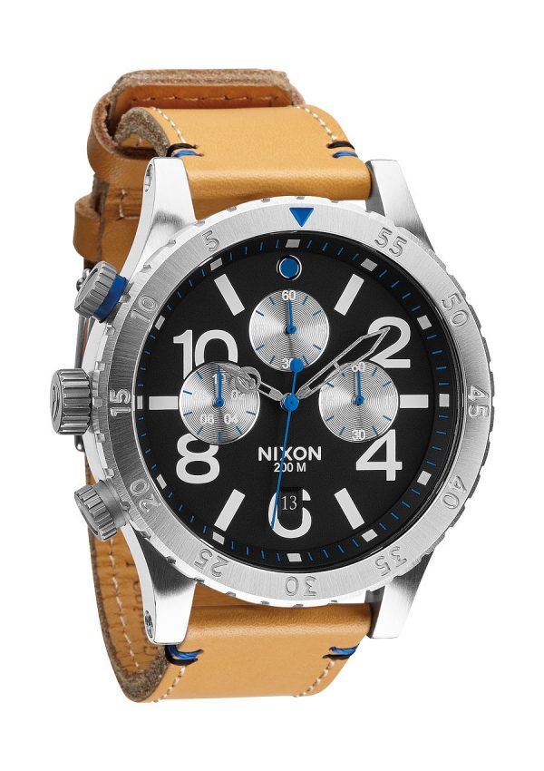 Nixon The 48-20 Chrono Leather A3631602-00 Kello Musta / Nahka