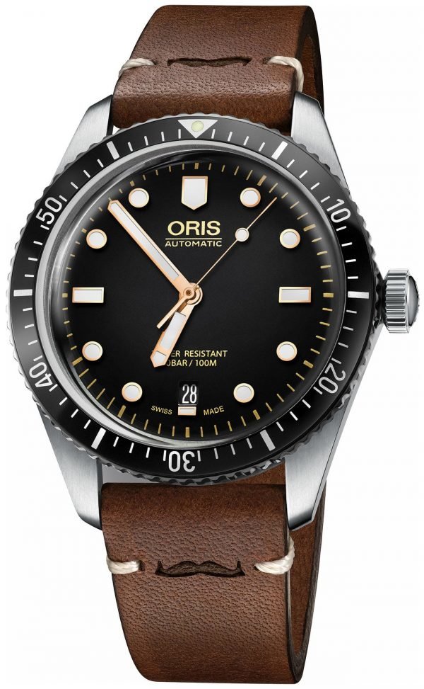 Oris Diving 01 733 7707 4084-Set Ls Kello Musta / Nahka