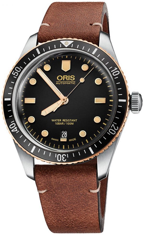 Oris Diving 01 733 7707 4354-07 5 20 45 Kello Musta / Nahka