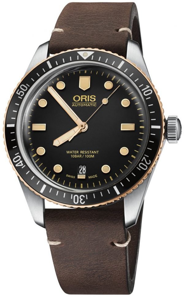 Oris Diving 01 733 7707 4354-07 5 20 55 Kello Musta / Nahka