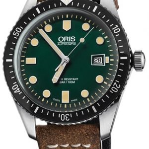 Oris Diving 01 733 7720 4057-07 5 21 02 Kello Vihreä / Nahka