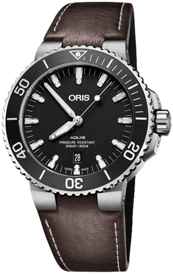 Oris Diving 01 733 7730 4124-07 5 24 10eb Kello Musta / Nahka