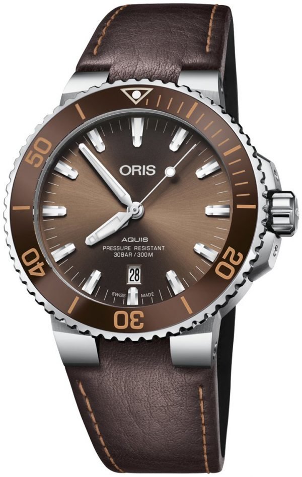 Oris Diving 01 733 7730 4152-07 5 24 12eb Kello Ruskea / Nahka