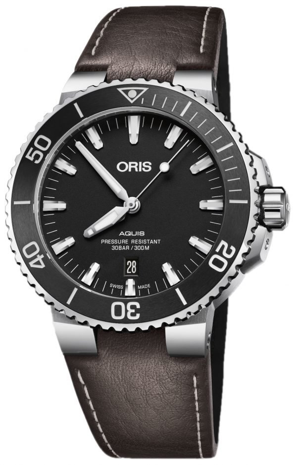 Oris Diving 01 733 7730 4154-07 5 24 10eb Kello Musta / Nahka