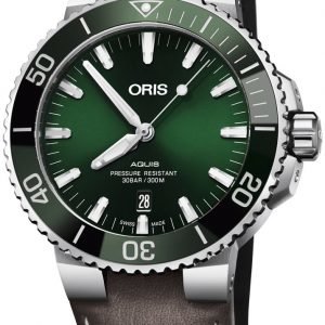 Oris Diving 01 733 7730 4157-07 5 24 10eb Kello Vihreä / Nahka