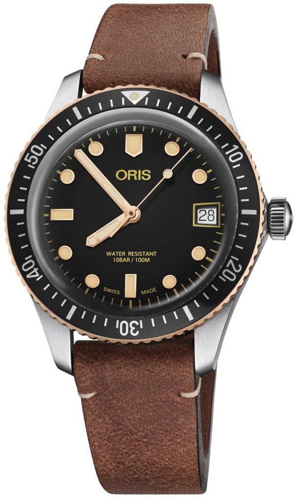 Oris Diving 01 733 7747 4354-07 5 17 45 Kello Musta / Nahka