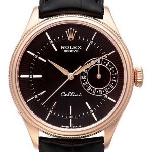 Rolex Cellini Date 50515-0011 Kello Musta / Nahka