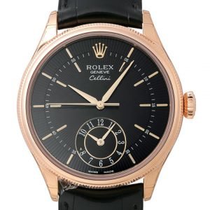 Rolex Cellini Dual Time 50525-0011 Kello Musta / Nahka