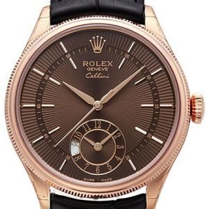 Rolex Cellini Dual Time 50525-0016 Kello Ruskea / Nahka