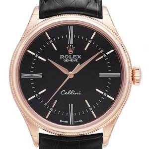 Rolex Cellini Time 50505-0009 Kello Musta / Nahka