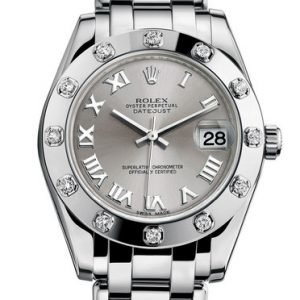 Rolex Pearlmaster 34 81319-0019 Kello Hopea / 18k Valkokultaa