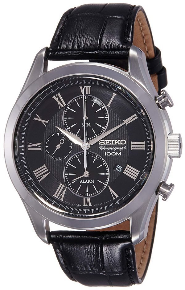 Seiko Chronograph Snaf71p1 Kello Musta / Nahka