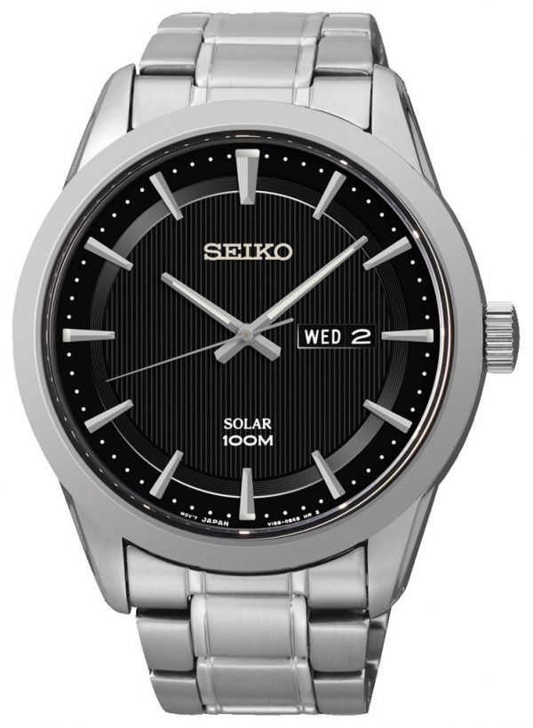 Seiko Solar Sne363p1 Kello Musta / Teräs