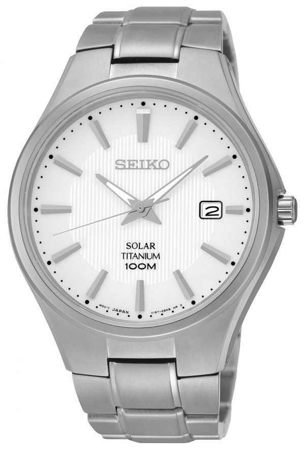 Seiko Solar Sne375p1 Kello Hopea / Titaani